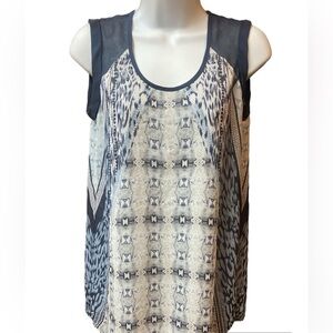 Cabi #253 Mixed Print Chiffon Tunic Sleeveless Blouse XS